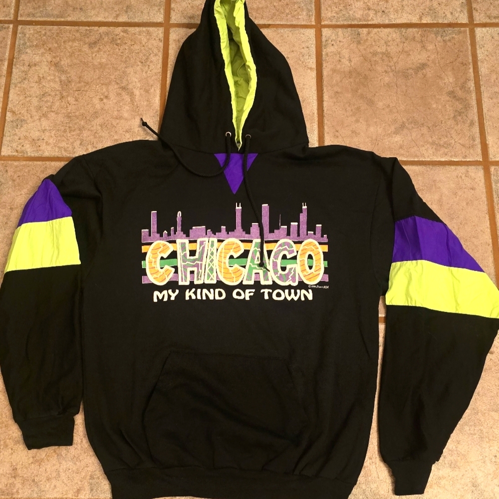 Vintage Y2K Black and Purple Chicago Hoodie